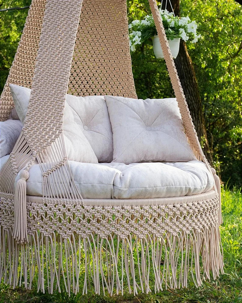 Cream Macrame Swing For Adults 35 inches - Leechoo